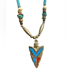 Vintage Silver Tone Turquoise Nugget Beads Arrowhead Be 2 Strand Necklace